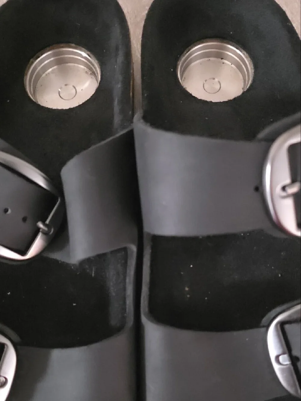 Men's/Womens Black Double-Buckle Slide Sandals with Adjustable Straps M7/8 W9/10